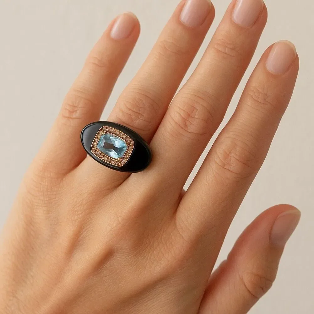Gemorbit, Inc.,Smokey Topaz, white zircon and blue topaz ring size 8